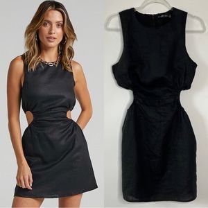 LIONESS Black Linen Cut‎ Out Waist Mini Dress Sz Medium